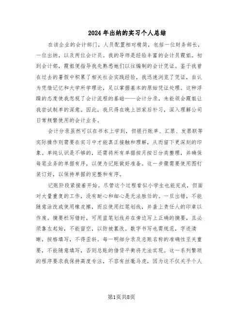 2024年出纳的实习个人总结（四篇）