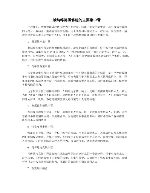二战纳粹德国修建的主要集中营