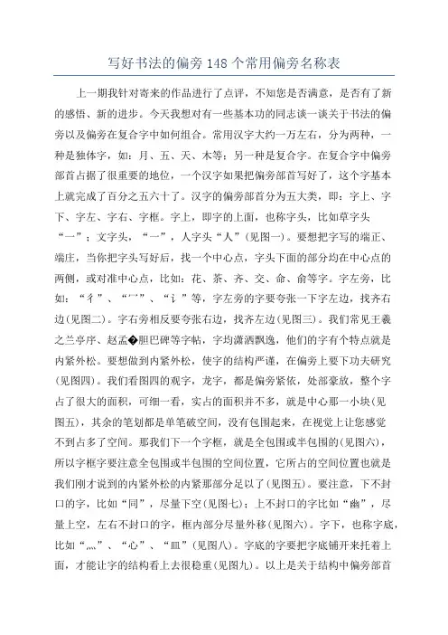 写好书法的偏旁148个常用偏旁名称表