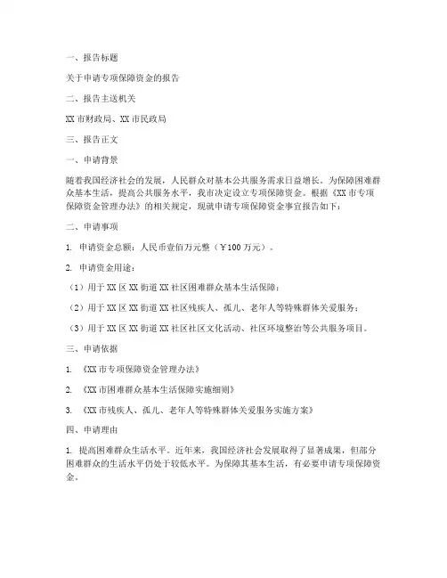 专项保障资金申请报告