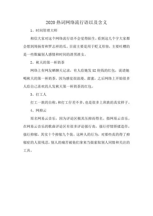 2020热词网络流行语以及含义