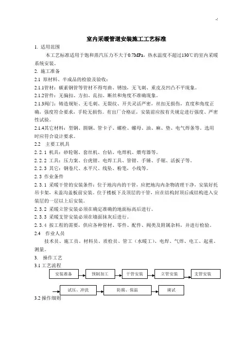 室内采暖管道安装施工工艺标准规范标准