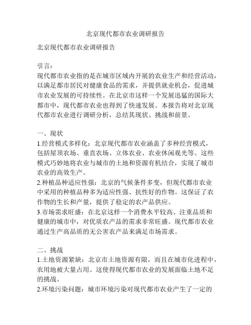北京现代都市农业调研报告