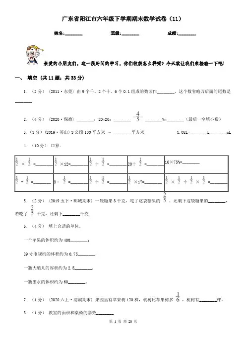 广东省阳江市六年级下学期期末数学试卷(11)