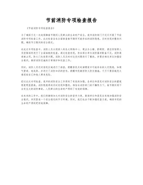 节前消防专项检查报告