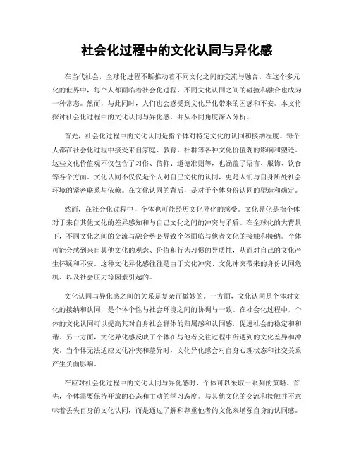 社会化过程中的文化认同与异化感