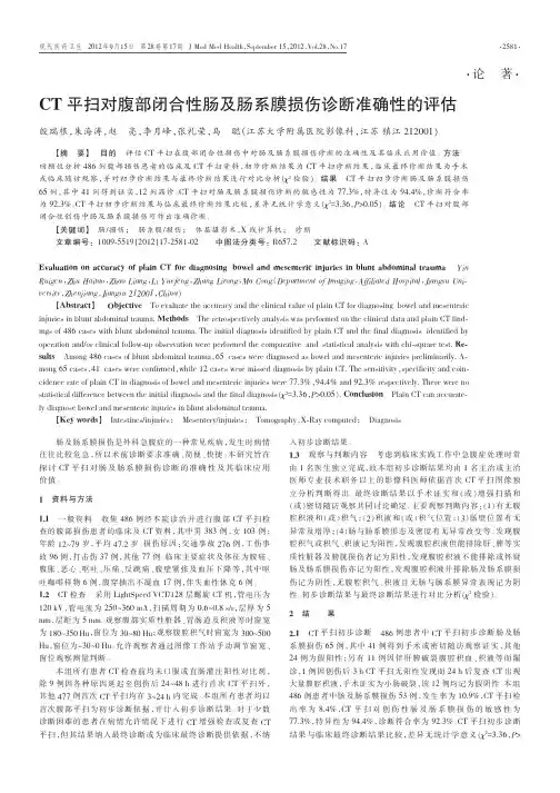 CT平扫对腹部闭合性肠及肠系膜损伤诊断准确性的评估