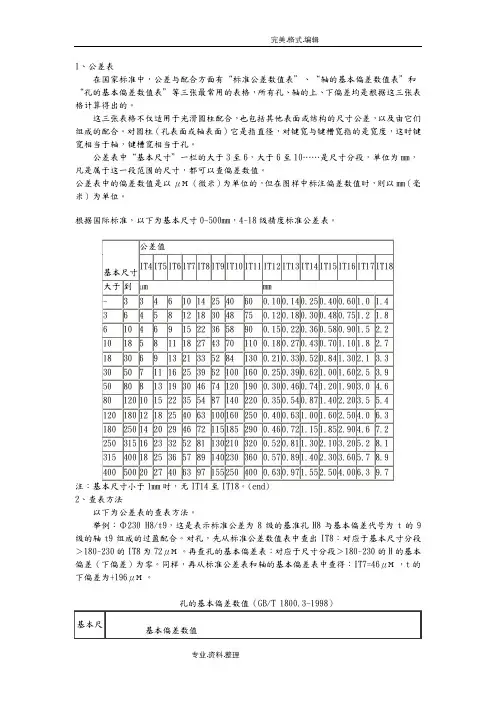 机械制图公差尺寸和查表