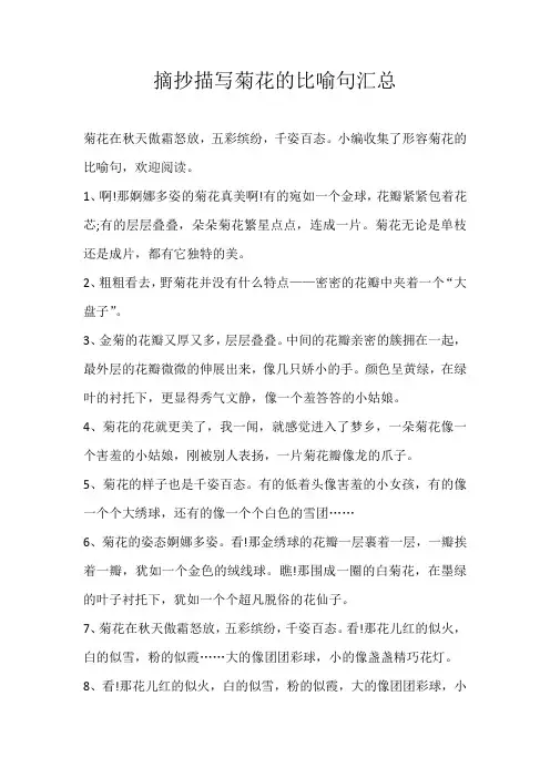 小学素材摘抄描写菊花的比喻句汇总