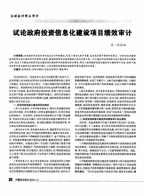 试论政府投资信息化建设项目绩效审计
