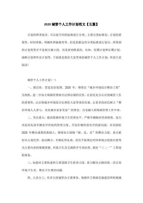 2020城管个人工作计划范文【五篇】