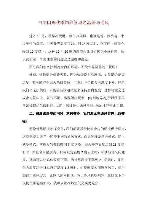 白羽肉鸡秋季饲养管理之温差与通风