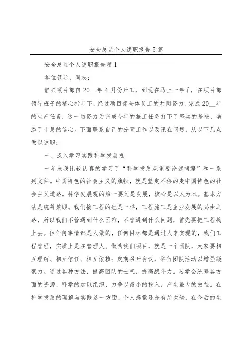 安全总监个人述职报告5篇