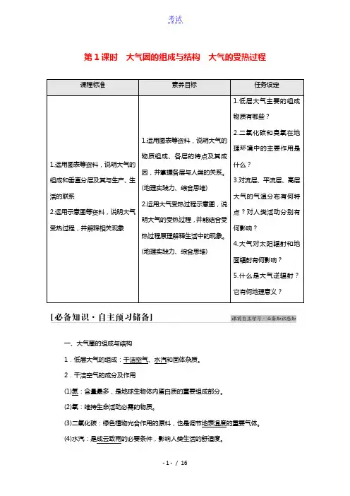 2021_2022学年新教材高中地理第2单元从地球圈层看地表环境第1节第1课时大气圈的组成与结构大气