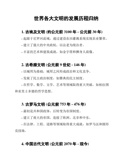 世界各大文明的发展历程归纳