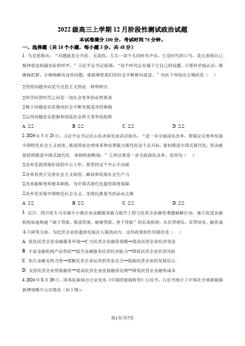 四川省成都市树德中学2024-2025学年高三上学期12月月考政治