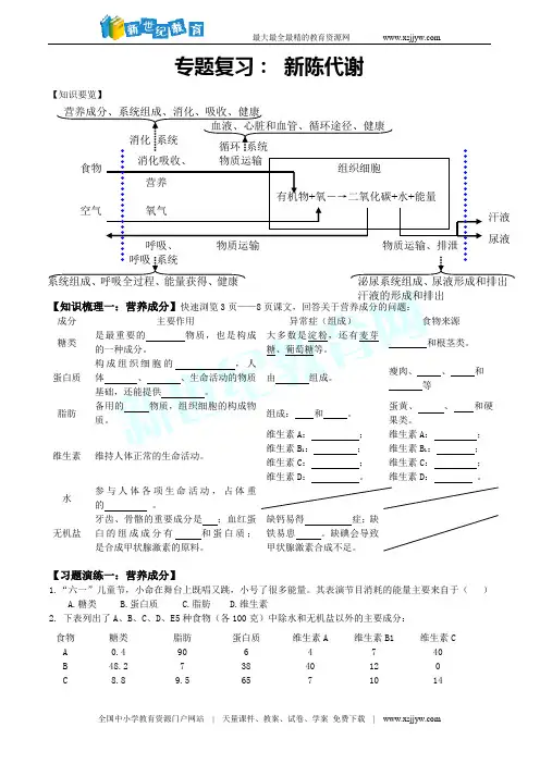 专题复习：新陈代谢