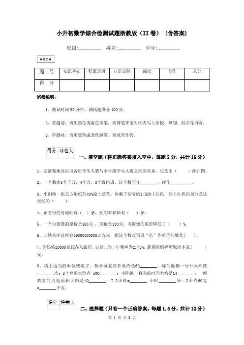 小升初数学综合检测试题浙教版(II卷) (含答案)