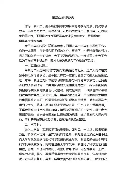 团员年度评议表