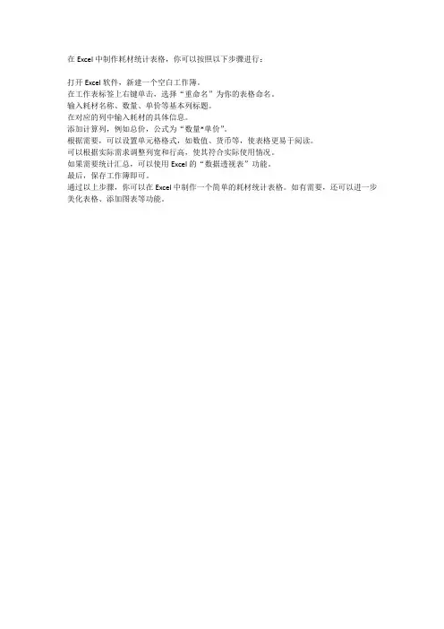 excel耗材统计表格