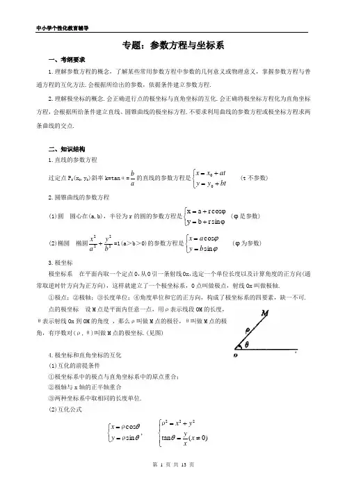 专题：参数方程与坐标系