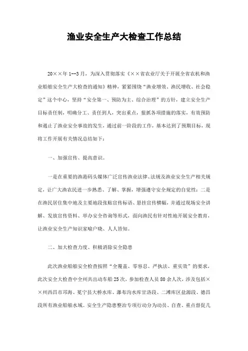 渔业安全生产大检查工作总结精选