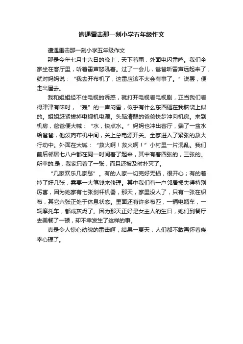 遭遇雷击那一刻小学五年级作文