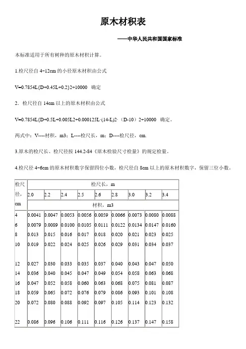 国家标准原木材积表