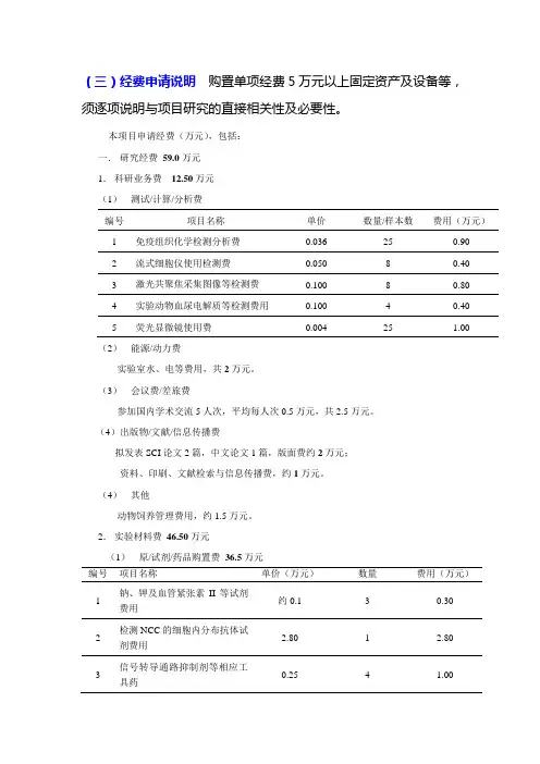 课题经费说明 模板