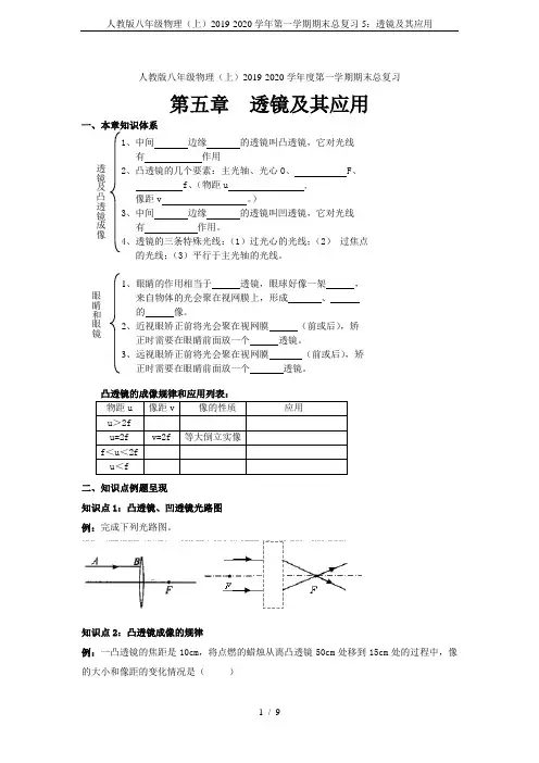 人教版八年级物理(上)2019-2020学年第一学期期末总复习5：透镜及其应用