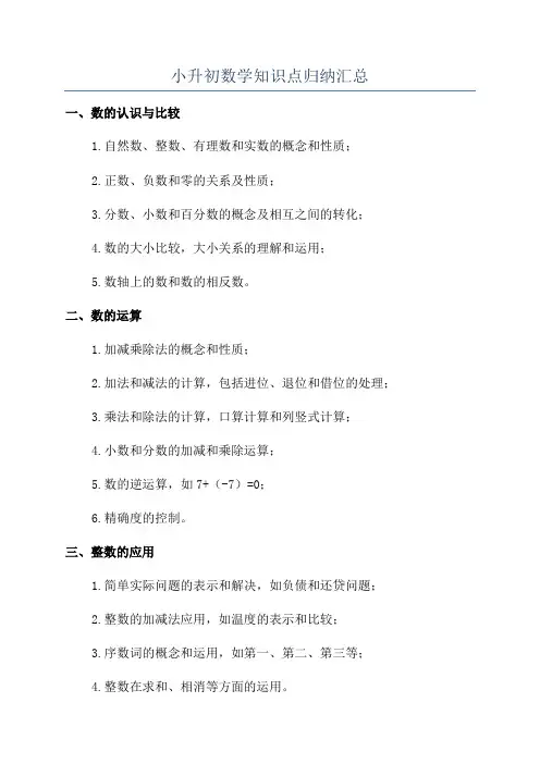小升初数学知识点归纳汇总