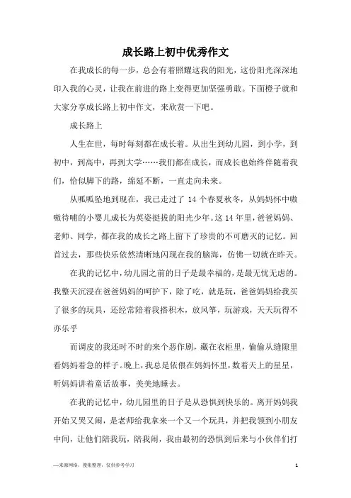 成长路上初中优秀作文