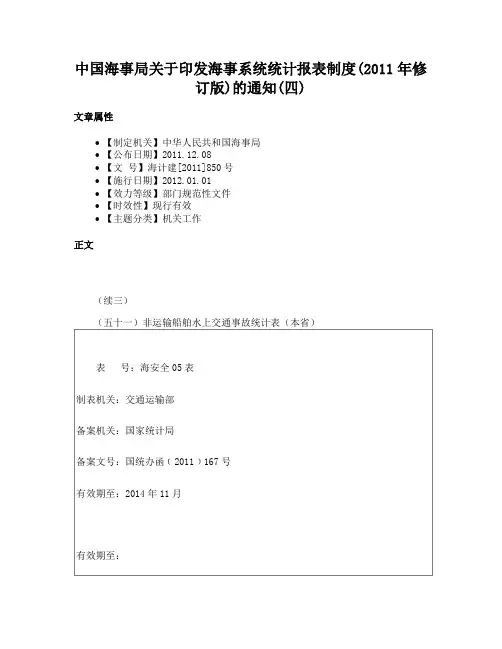 中国海事局关于印发海事系统统计报表制度(2011年修订版)的通知(四)