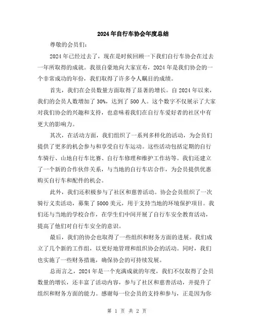 2024年自行车协会年度总结