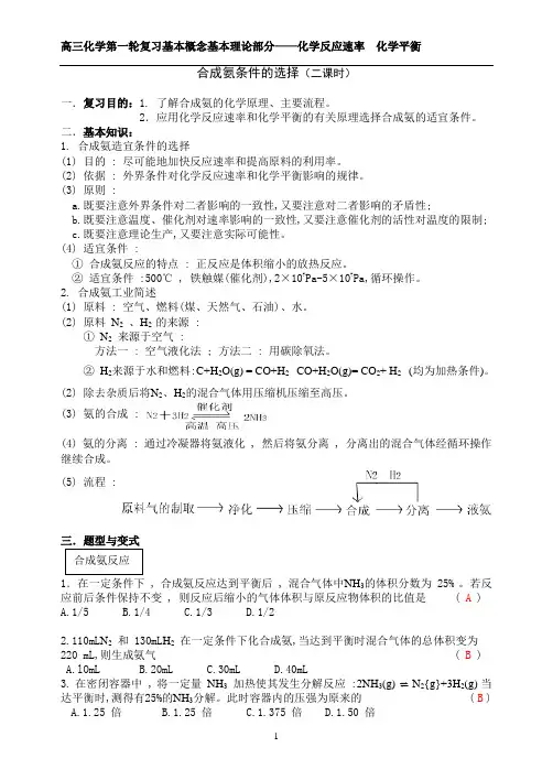 高三化学第一轮复习(基本概念 基本理论部分)11合成氨