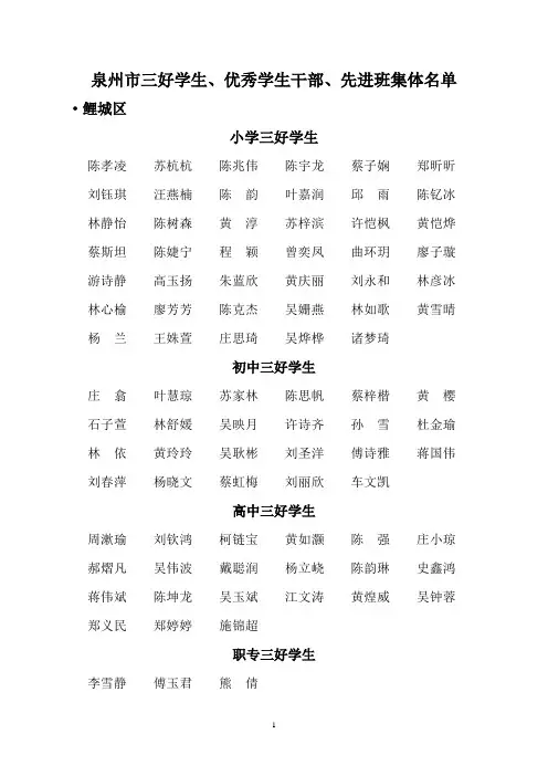 0305 3泉州市三好学生优秀学生干部进步长辈班集体名单