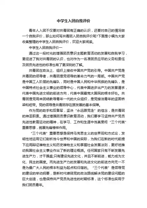 中学生入团自我评价
