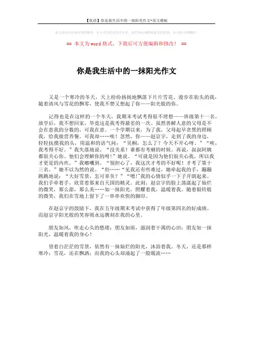 【优质】你是我生活中的一抹阳光作文-范文模板 (1页)