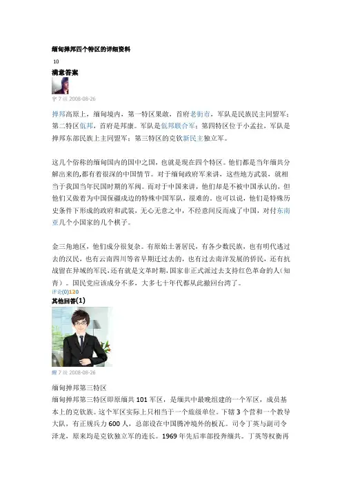 缅甸掸邦四个特区的详细资料