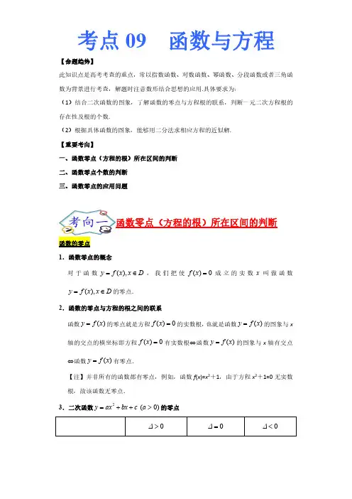 考点09 高中数学-函数与方程-考点总结及习题