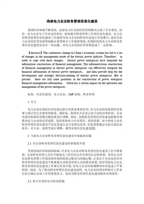 浅谈电力企业财务管理信息化建设