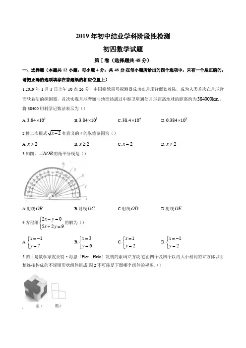 山东淄博市张店区2019年初中结业学科阶段性检测初四数学试题