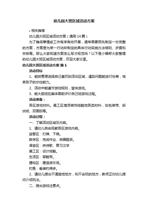 幼儿园大班区域活动方案