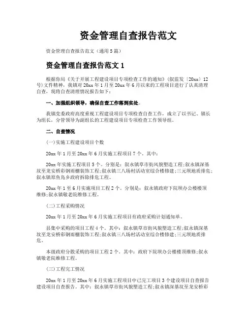 资金管理自查报告范文