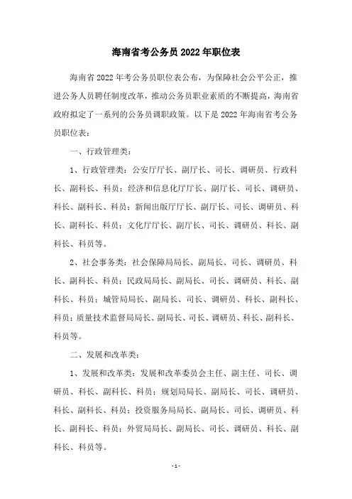 海南省考公务员2022年职位表