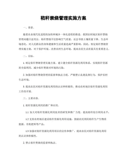 秸秆禁烧管理实施方案