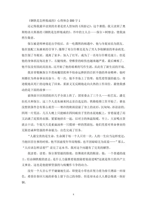 中学生《钢铁是怎样炼成的》心得体会800字精选5篇