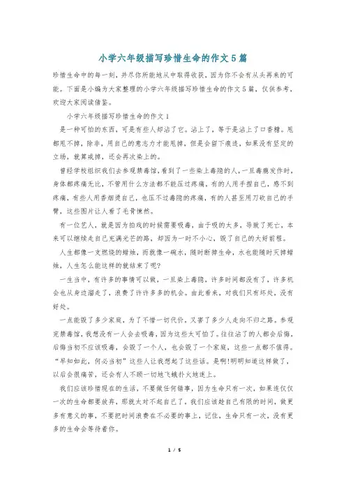 小学六年级描写珍惜生命的作文5篇