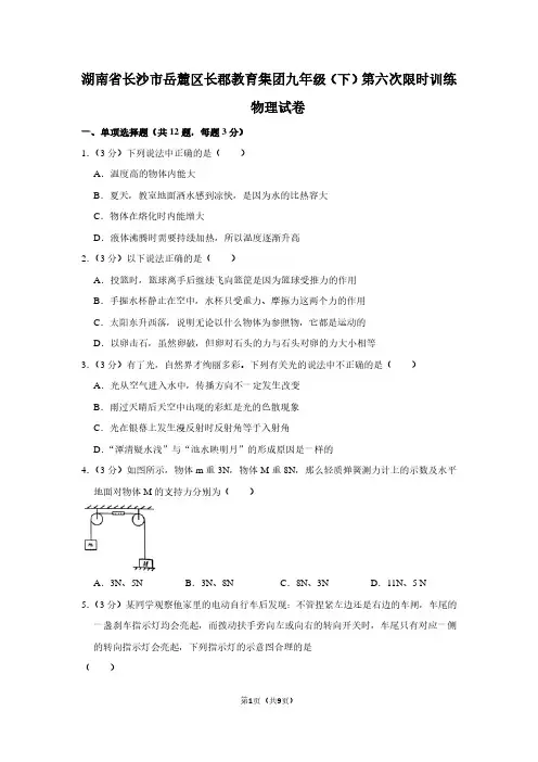 湖南省长沙市岳麓区长郡教育集团九年级(下)第六次限时训练物理试卷