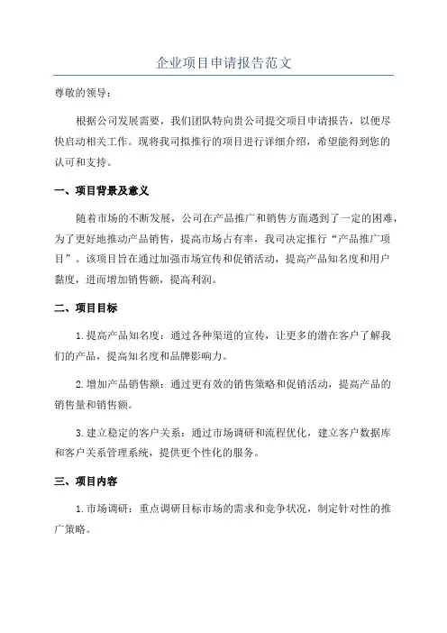 企业项目申请报告范文